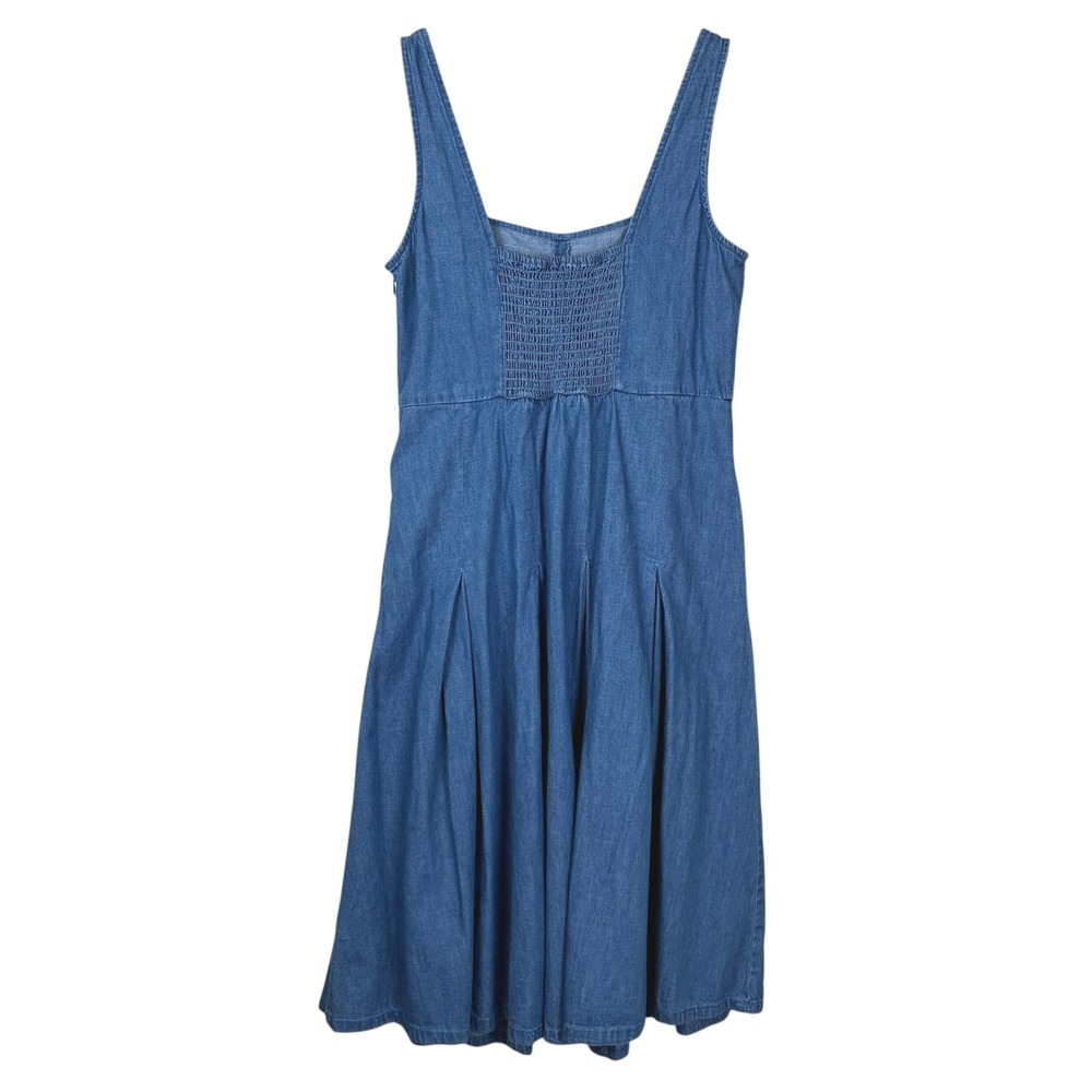 J. Crew Womens Pleated Chambray Dress Size 8 Blue Milkmaid Prairie Cottagecore - Picture 3 of 13